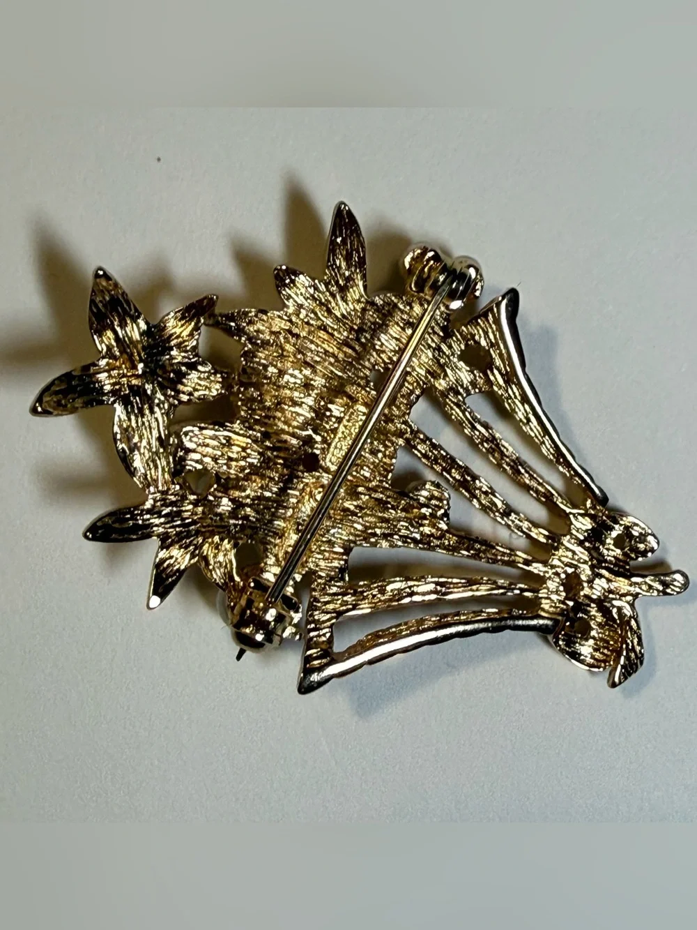 Vintage CHRISTIAN DIOR Gold Plated Floral Basket with Faux Pearl Blossom Brooch